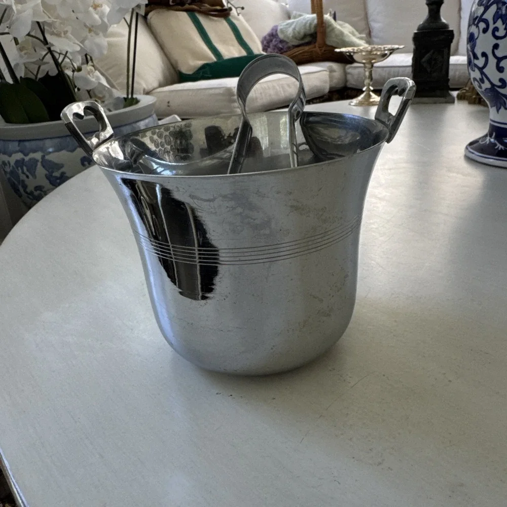Vintage Farberware Ice Bucket With Ice Tongs.